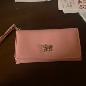 Pink wristlet/wallet with unicorn accent